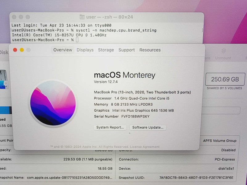 Apple Macbook Pro 2020 13\\" 4-Core i5-8257U @ 1.4GHz 8GB DDR3 250GB SSD (