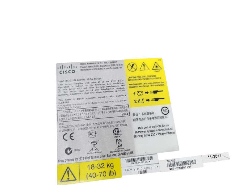 Cisco N5K-C5596UP Nexus 96-Port 10G Switch Chassis Dual AC Power %\t %