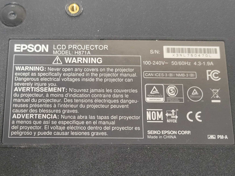 Epson PowerLite 2250U H871A Full HD WUXGA Projector, 962 Hrs, No Remote, SEE  _
