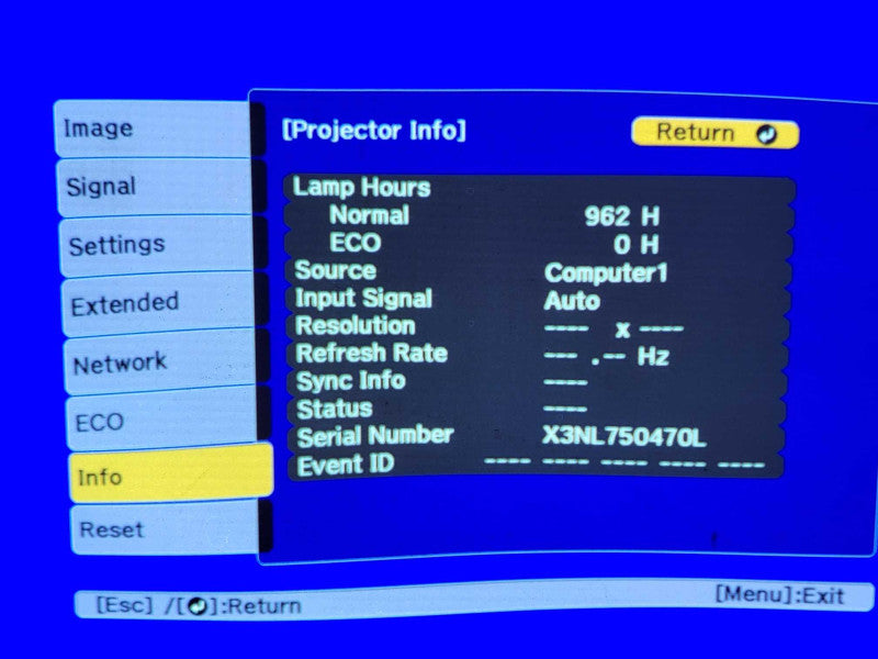 Epson PowerLite 2250U H871A Full HD WUXGA Projector, 962 Hrs, No Remote, SEE  _