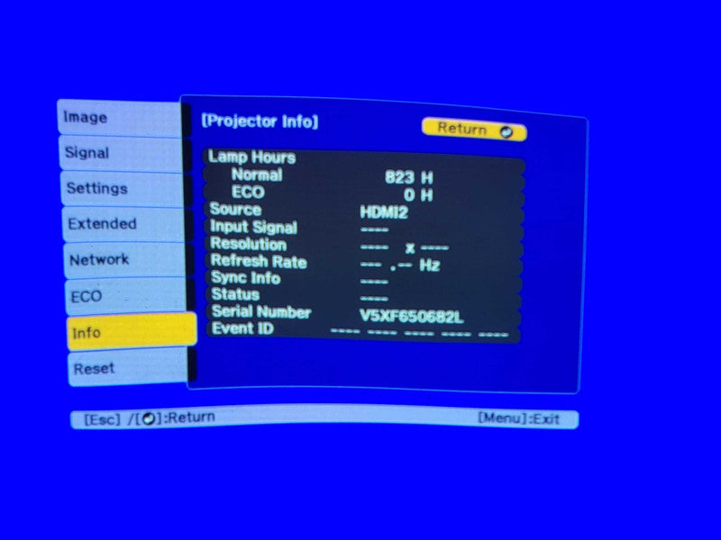 Epson PowerLite 1980WU H620A HDMI Projector 823 Lamp Hours, No Remote _