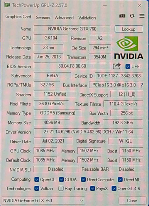 EVGA NVIDIA GEFORCE GTX 760 4 GB GDDR5 Graphic Card