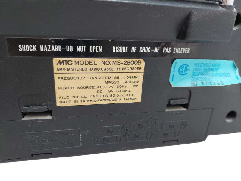 MTC AM/FM Stereo Radio Cassette Recorder Model: MS-2800B  4D Speakers  =