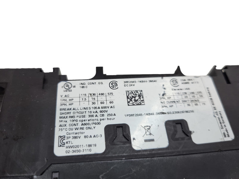 Siemens Contactor 3P 380V 80A AC-3 | 3RT2045-1KB44 &