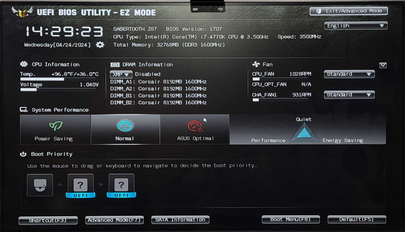 Asus SABERTOOTH Z87 w/ Intel I7-4770K 3.50GHz, 32GB DDR3 RAM