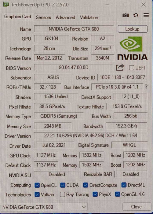 ASUS GeForce GTX680 2GB 256BIT GDDR5 PCI-e 3.0 x16 DC20-2GD5 DirectCU II
