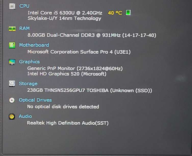 Microsoft Surface Pro 4 (1724) - i5-6300U 2.40GHz, 8GB RAM, 256GB SSD