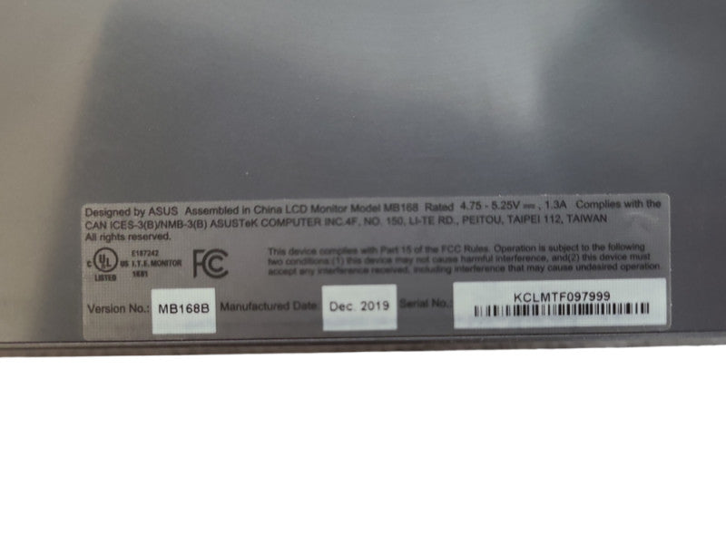 ASUS MB168B 15.6\\" HD Portable USB-Powered Monitor