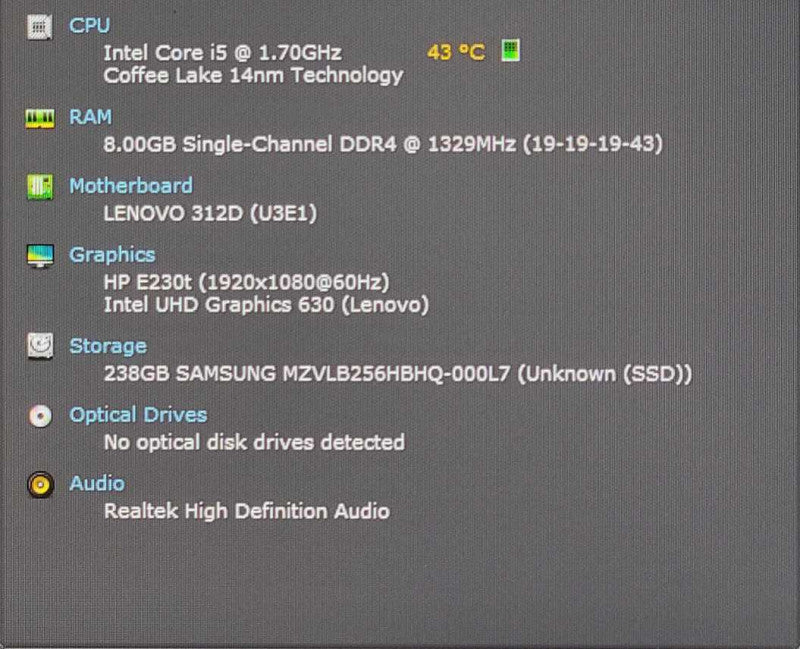 Lenovo ThinkCentre M720q Tiny, Intel i5-8400T 1.7GHz, 8GB, 256GB Nvme, WiFi