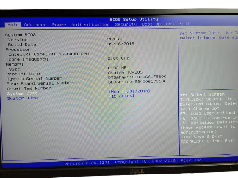 Acer Aspire TC-885  Intel Core i5- 8400 CPU @ 2.80GHz 8GB  DDR4 Ram QÎ¸