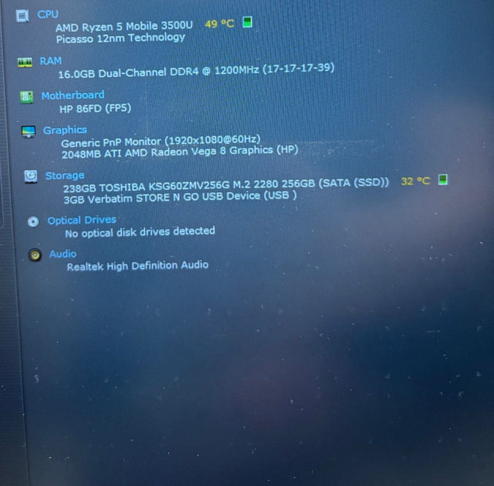 HP Laptop 16 AMD Ryzen 5 3500U@2.1GHz Radeon Vega 8 16GB RAM 256GB SSD READ!  BudLap