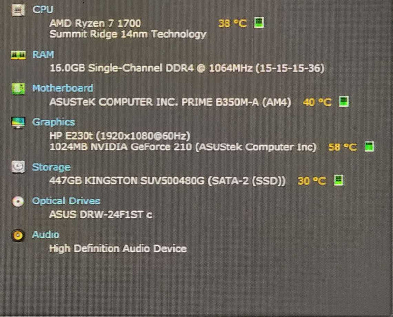 Custom PC/ASUS PRIME B350M-A, AMD Ryzen 7 1700, 16GB RAM, 480GB SSD, WiFi