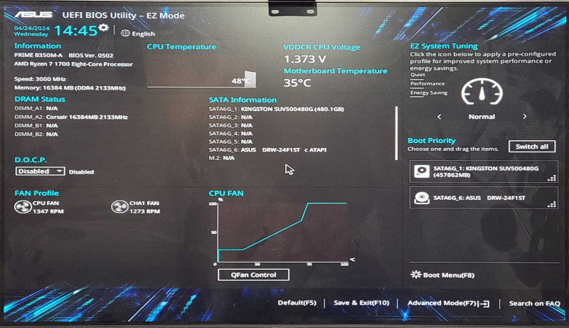 Custom PC/ASUS PRIME B350M-A, AMD Ryzen 7 1700, 16GB RAM, 480GB SSD, WiFi