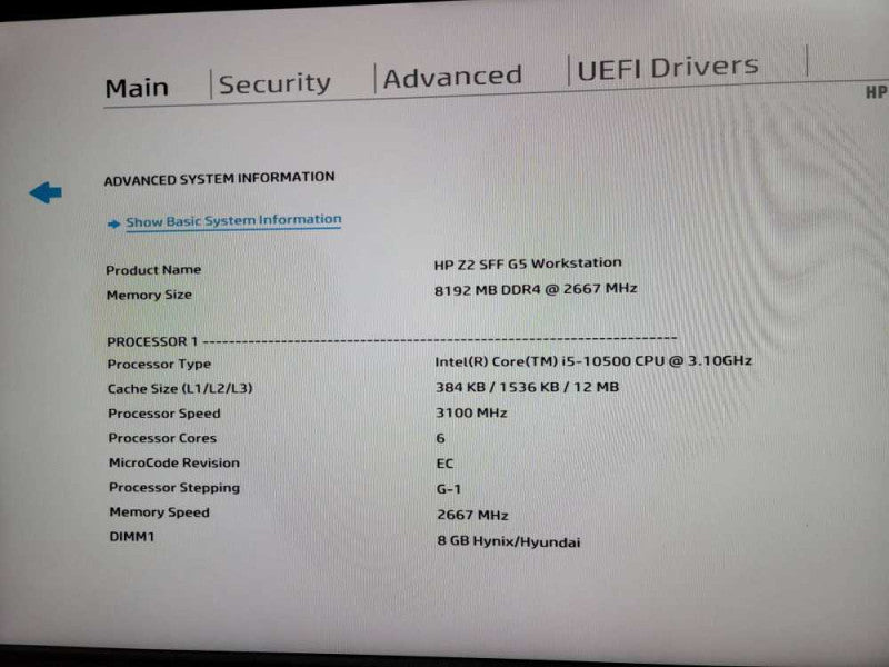 HP Z2 SFF G5 Workstation Intel Core i5 - 10500 CPU  @ 3.10GHz 8GB DDR4 Ram Î¸