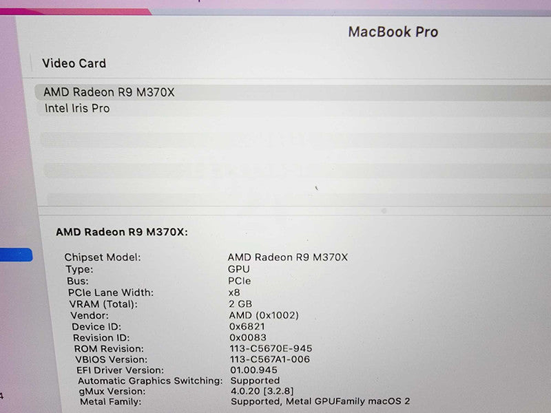 Apple Macbook Pro Retina 2015 15\\" Core i7-4870HQ @ 2.5GHz 16GB DDR3 250GB SSD (