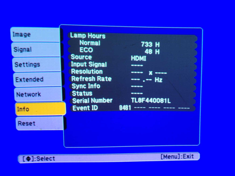 Epson PowerLite 4750W WXGA 3LCD Full HD Projector 733 Hours, No Remote _