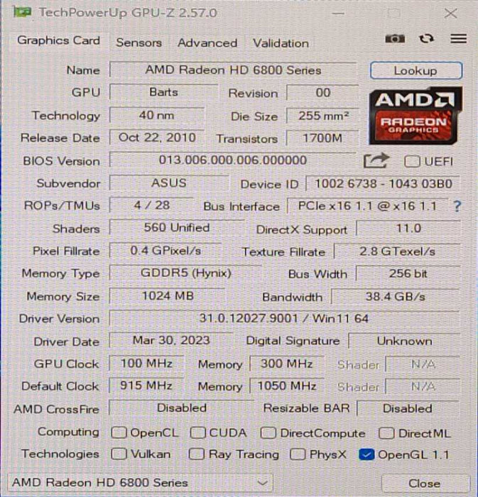 ASUS Radeon HD 6870 1GB GDDR5 PCI Graphic Card