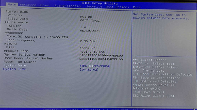 Acer Aspire TC-895 Tower | i5-10400 @ 2.90GHz 6C, 16GB DDR4, 512GB NVMe