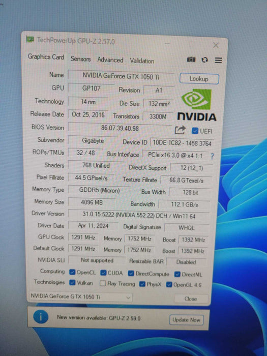 GIGABYTE Geforce GTX 1050 Ti 4GB GDDR5 !