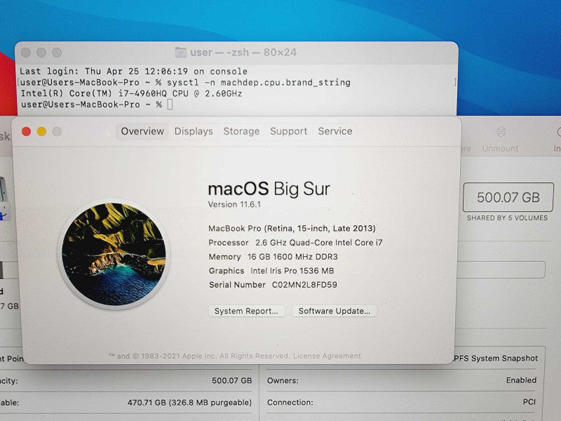 Apple Macbook Pro Retina 2013 15\\" Core i7-4960HQ @ 2.6GHz 16GB DDR3 500GB SSD Nvidia GeForce GT750M 2GB(