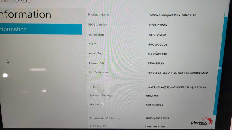 Lenovo ideapad MIIX 700-121SK - Core m7-6Y75 | 8GB RAM | NO HDD + PWR %