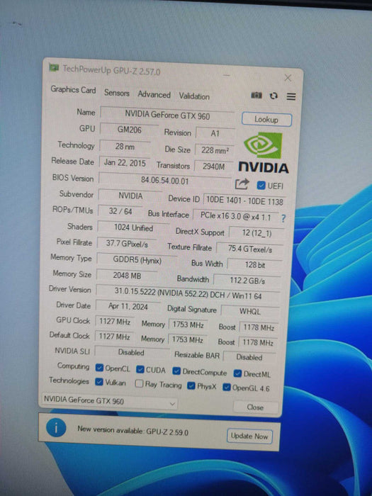 NVIDIA GeForce GTX 960 2GB GDDR5 DVI, HDMI, DisplayPort !