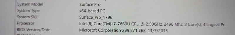 Microsoft Surface Pro (1796) - i7-7200U 2.5GHz, 8GB RAM, 256GB SSD, READ _