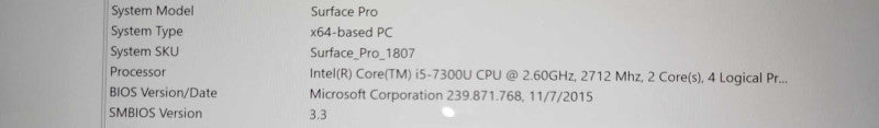 Microsoft Surface Pro 1807, i5-7300U 2.6GHz, 8GB RAM, 256GB SSD, READ