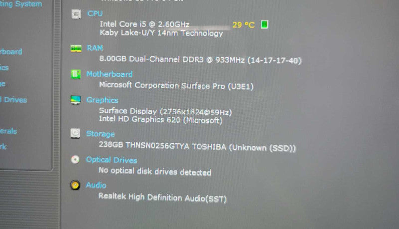 Microsoft Surface Pro 1807, i5-7300U 2.6GHz, 8GB RAM, 256GB SSD, READ