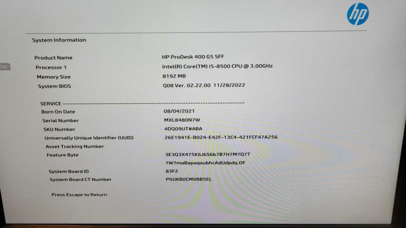 HP ProDesk 400 G5 SFF - Core i5-8500 | 8GB RAM | NO HDD %