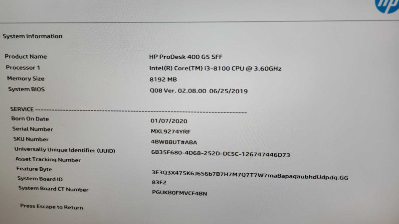 HP ProDesk 400 G5 SFF - Core i3-8100 | 8GB RAM | NO HDD %\t %