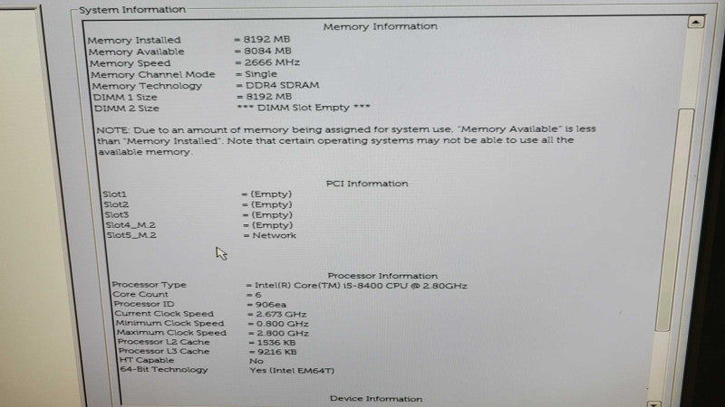 Dell Inspiron 3670 - Core I5-8400 | 8GB RAM | NO HDD %