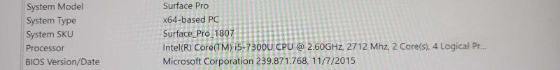 Microsoft Surface Pro 1807, i5-7300U 2.6GHz, 4GB RAM, 128GB SSD, READ _