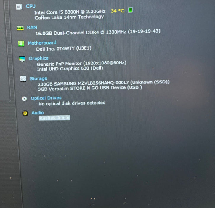Dell Precision 5530 i5-8300H@2.3GHz Intel UHD 630 GPU 16GB RAM 256GB SSD  Lap200