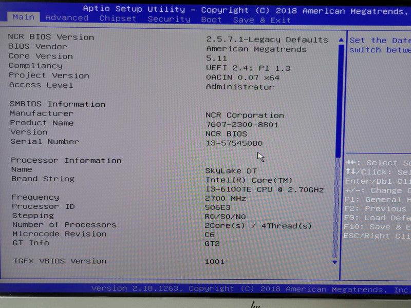 NCR RealPOS XR8 7607-2300-8801 Core I3-6100TE 2.7GHz 4GB RAM, 120GB SSD SEE _