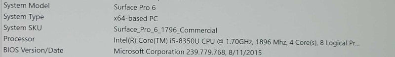 Microsoft Surface Pro 6 1796, i5-8350U 1.7GHz 4C, 8GB RAM, 256GB SSD _
