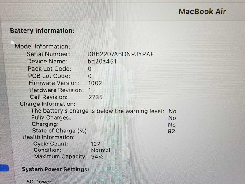 Apple Macbook Air 2020 13\\" Chip M1 @ 3.2GHz 16GB Ram 250GB SSD [Read] (