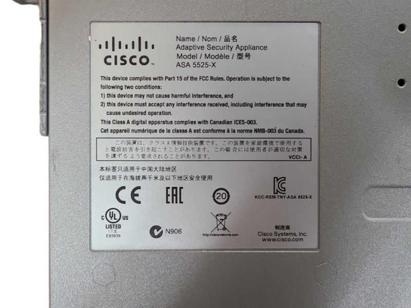 Cisco ASA 5525-X | ASA5525 8-Port Firewaldl Adaptive Security Appliance