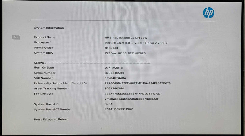 HP EliteDesk 800 G3 DM 35W, i5-7500T 2.70GHz, 8GB RAM, 256GB Nvme, WiFi, PWR
