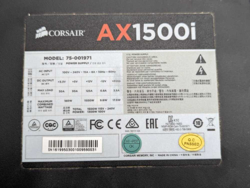 Corsair Digital ATX AX1500i Fully Modular 1500W  Computer Power Supply  -