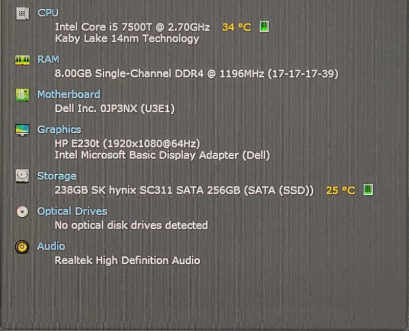 Dell Optiplex 3050 SFF, Core I5-7500T 2.70GHz, 8GB DDR4, 256GB SSD, WiFi