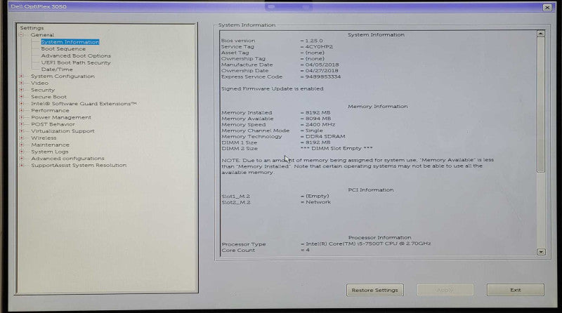 Dell Optiplex 3050 SFF, Core I5-7500T 2.70GHz, 8GB DDR4, 256GB SSD, WiFi