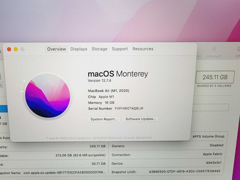 Apple Macbook Air 2020 13\\" Chip M1 @ 3.2GHz 16GB Ram 250GB SSD [Read] (