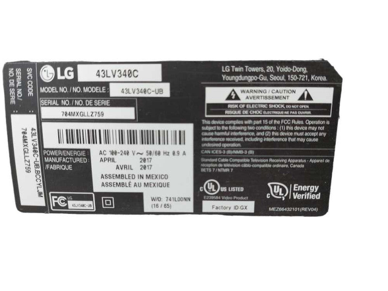 LG LED 43\\" TV  Model: 43LV340C  =