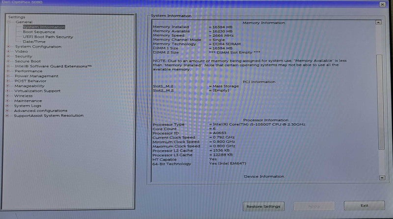 Dell OptiPlex 5080 Micro | i5-10500T @2.3GHz 6C, 16GB DDR4, 256GB NVMe
