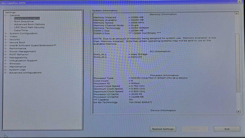 Dell OptiPlex 5070 Micro | i7-9700T @ 2.00GHz 8C, 16GB DDR4, 256GB NVMe, WiFi