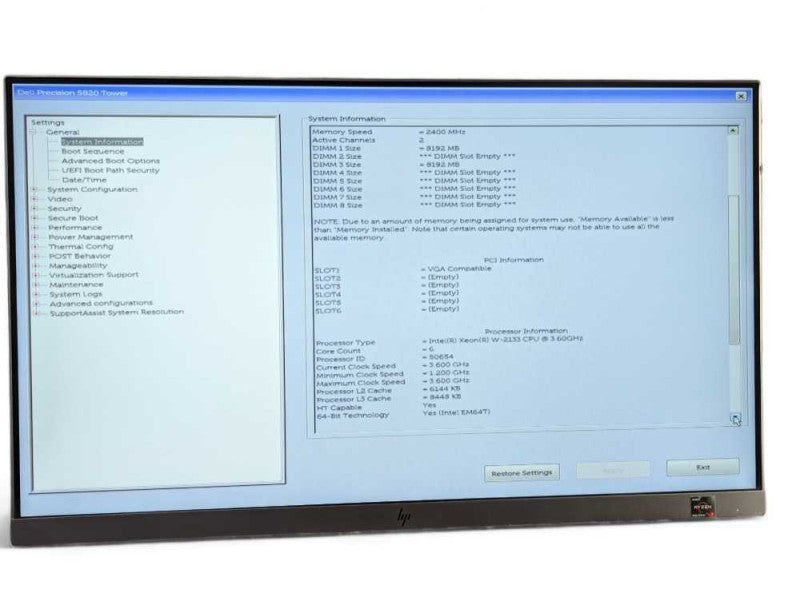 Precision 5820 Tower Workstation Intel Xeon W-2133 @ 3.60GHz, 16GB RAM   -