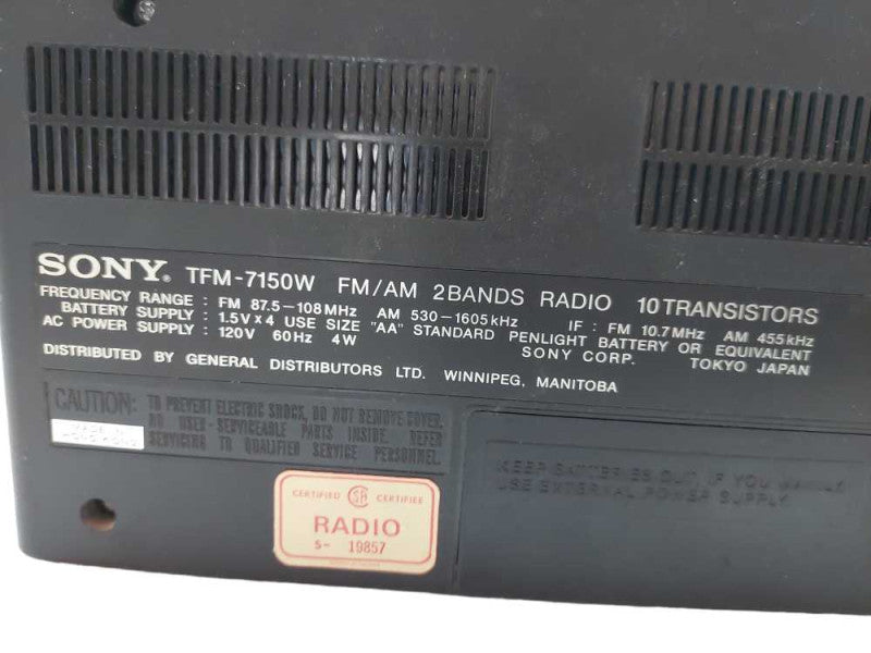 Sony Super Sensitive AM/FM AC/Battery Radio Solid State Model:TFM-7150W =