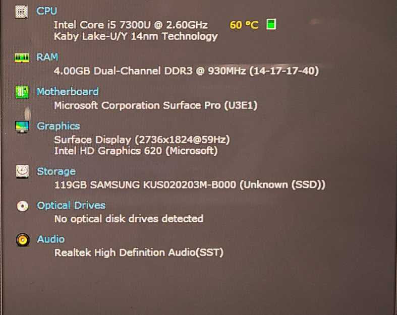 Microsoft Surface Pro 5 (1807), i5-7300U, 4GB RAM, 128GB SSD, No Keyboard
