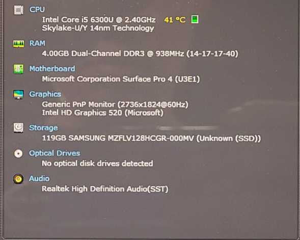 Microsoft Surface Pro 4 (1724) - i5-6300U 2.40GHz, 4GB RAM, 128GB SSD, No KB